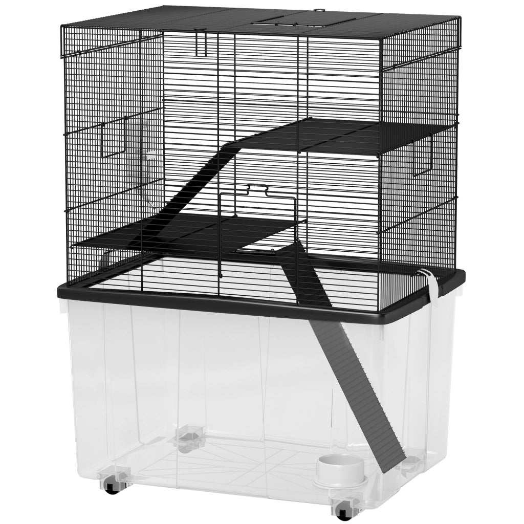 Gabbia per Criceti 3 Piani con Ruote ¨C zephmum ¨C 58x43x74 cm, Nero