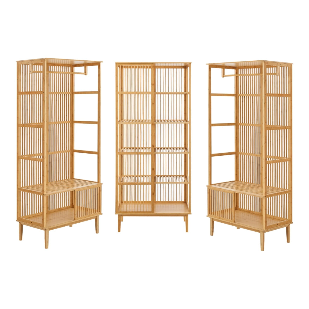 Set di 2 appendiabiti e 1 ripiano in bambù 185 x 240 x 45 cm naturale 03_0008165