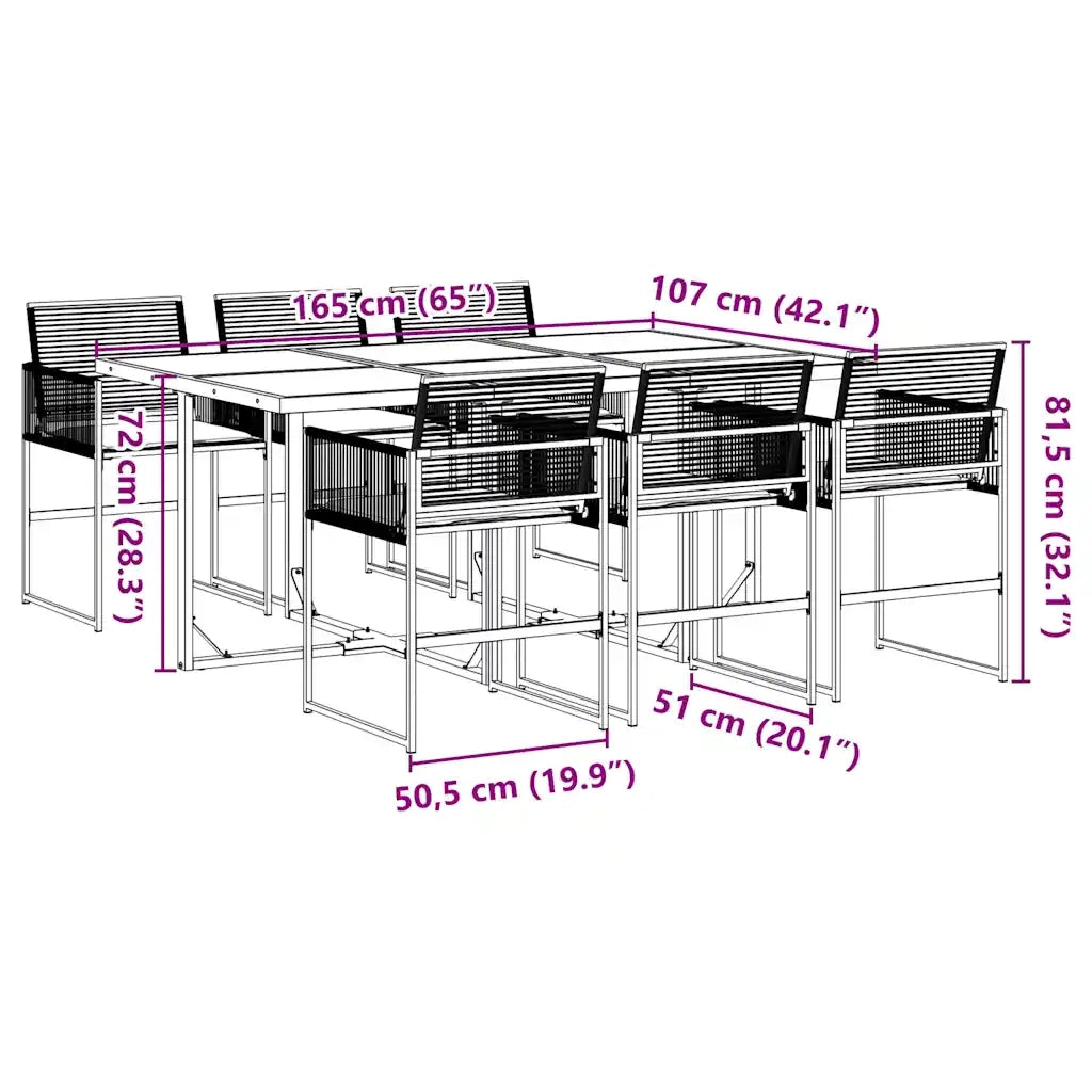 vidaXL Set da Pranzo da Giardino 7 pz Nero con Cuscini in Polyrattan