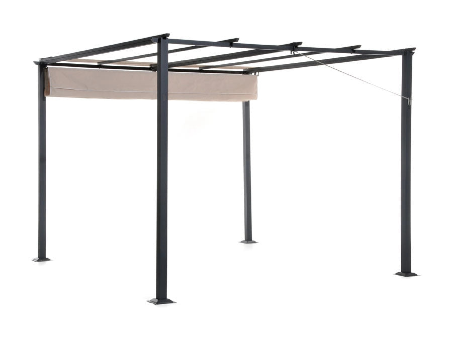Pergola Gazebo da Giardino 3x3m Telo in Poliuretano con Apertura e Chiusura Scorrevole Taddei Suq