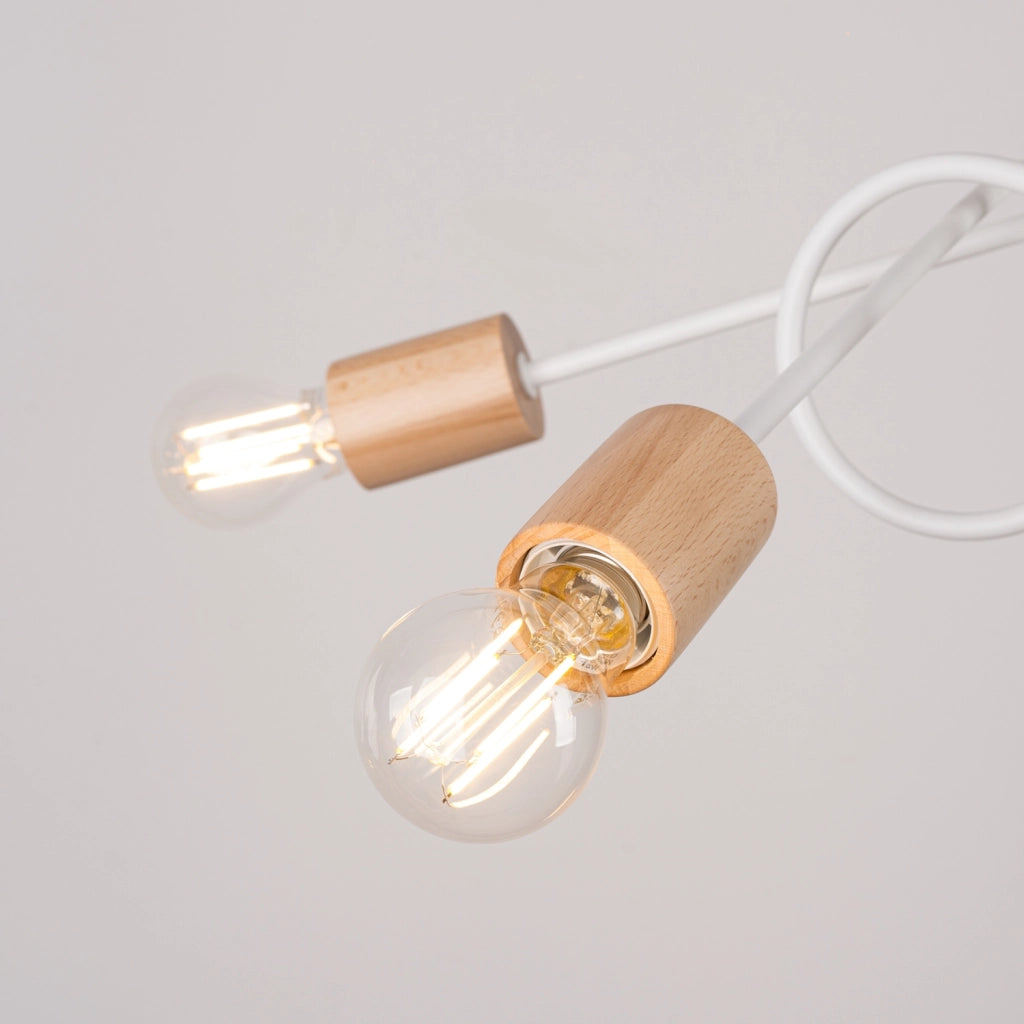 Lampadario loft ad anello bianco/legno 5xE27 Brazza
