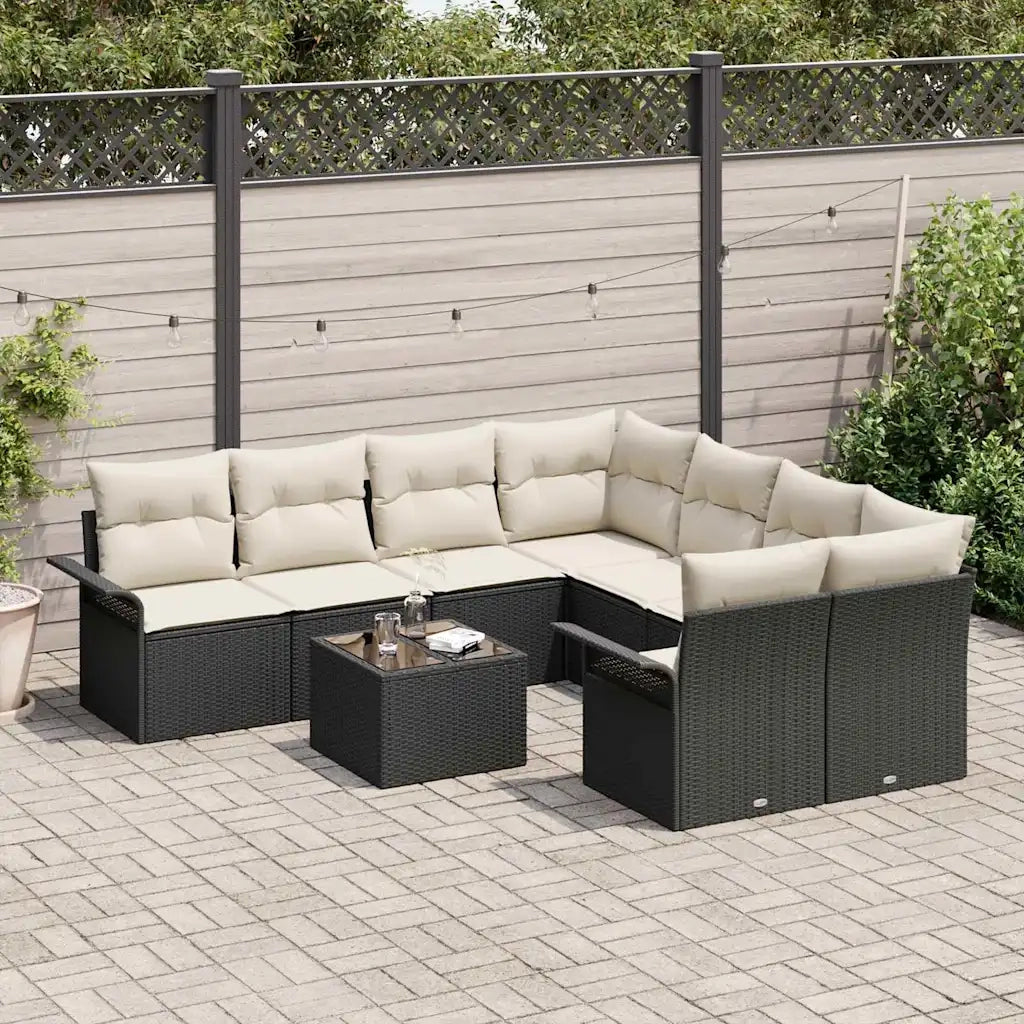 Set Divano da Giardino 9 pcs Nero e Crema polyrattan 3353966