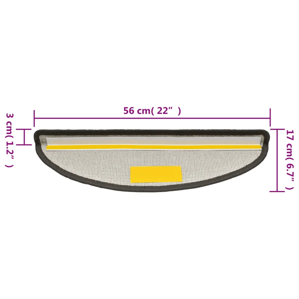 Tappetini per scale 15 pz 56x17x3 cm Grigio scuro Semicircolari 133877