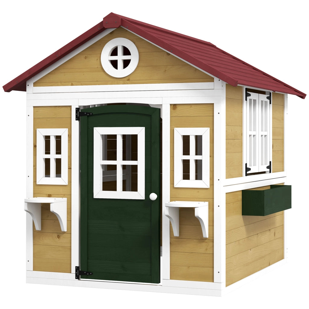 Casetta da giardino per bambini ¨C Minimal ¨C 114x126x135 cm beige con porta, finestre e fioriere