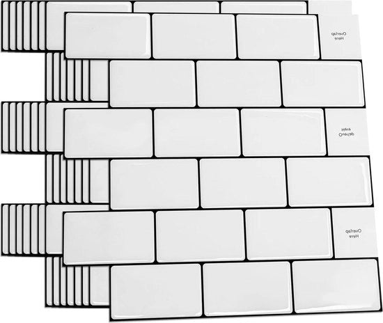 Tegelstickers per etichetta 3D - Placche per cucina e bagno - Bianche con giunti neri - Placche per parete da applicare e rimuovere - 30 x 30 cm