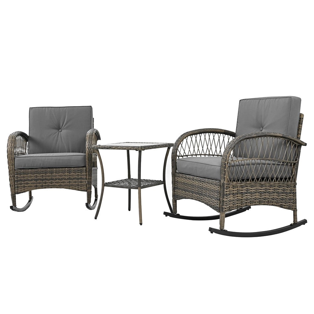 Set balcone 3 pezzi in rattan ¨C Minimal ¨C cuscini grigi, capacit¨¤ di carico 160 kg