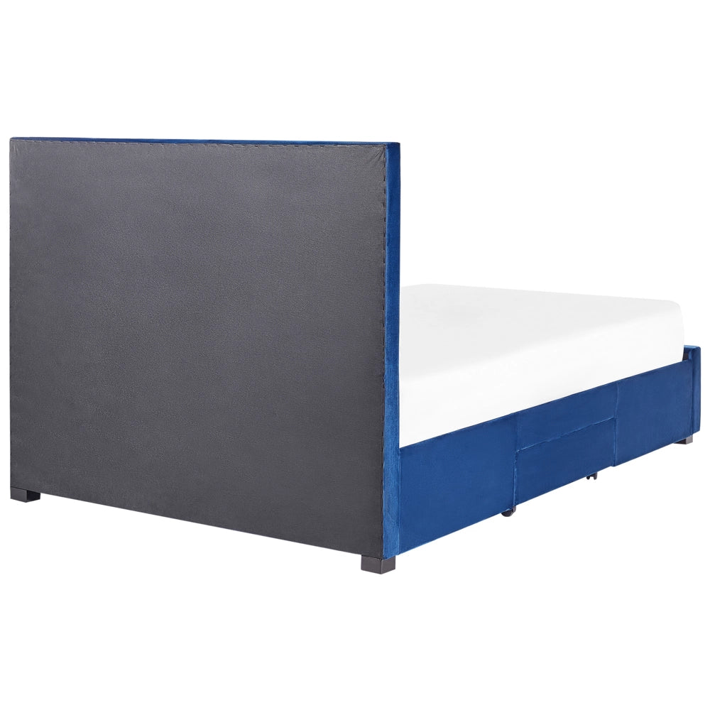 Letto contenitore tappezzeria in velluto blu 140 x 200 cm trapuntato testiera alta cassetti Glam Design