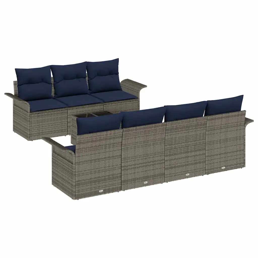 Set Divano da Giardino 8 pcs Grigio e Blu Navy polyrattan