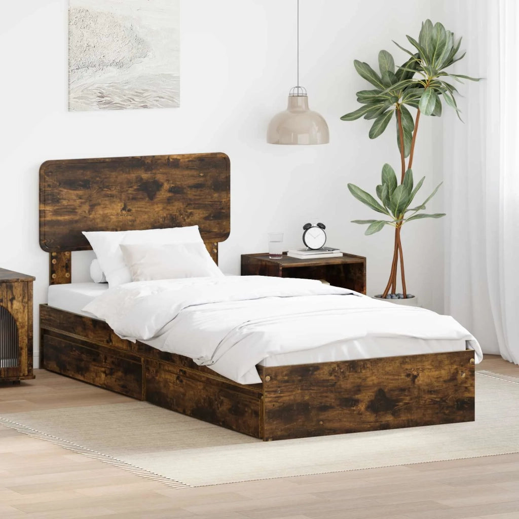 Letto con Contenitore con testiera Rovere fumé 100 x 200 cm