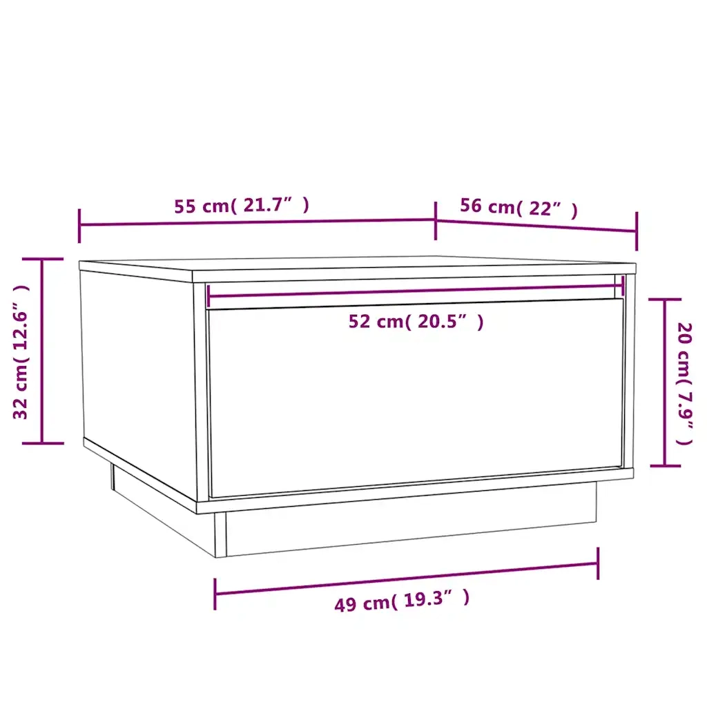 Tavolino da Salotto Bianco 55x56x32 cm Legno Massello di Pino 813406