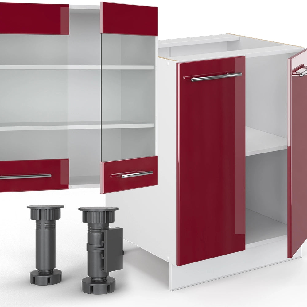 Cucina componibile Fame-Line Bordeaux lucido/Bianco 300 cm con armadio alto, PL Antracite Vicco