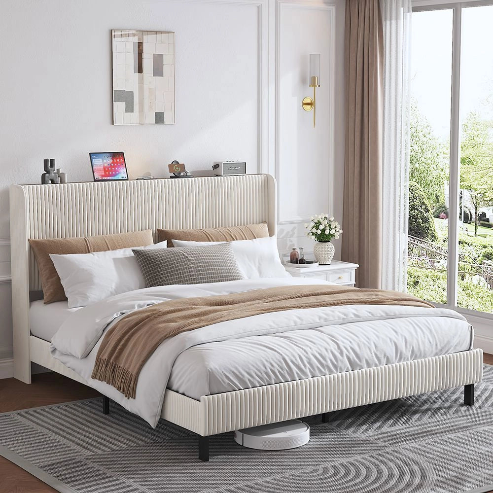 Letto Contenitore Imbottito 180x200cm - Xylo - Testiera Tessuto con Design Bordi Arrotondati