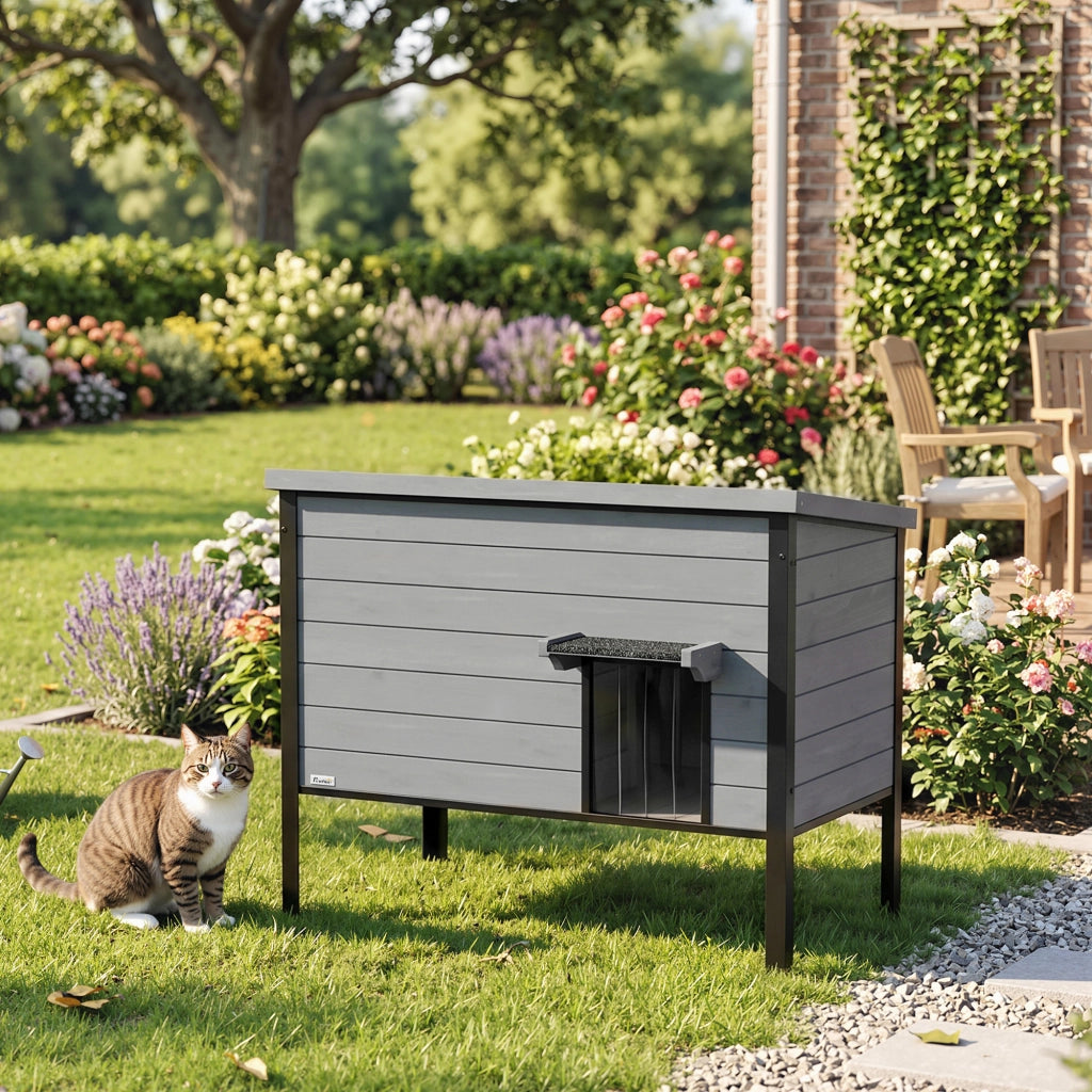 Casetta per Gatti Esterno ¨C zephmum ¨C 85x55x70 cm Grigio Chiaro
