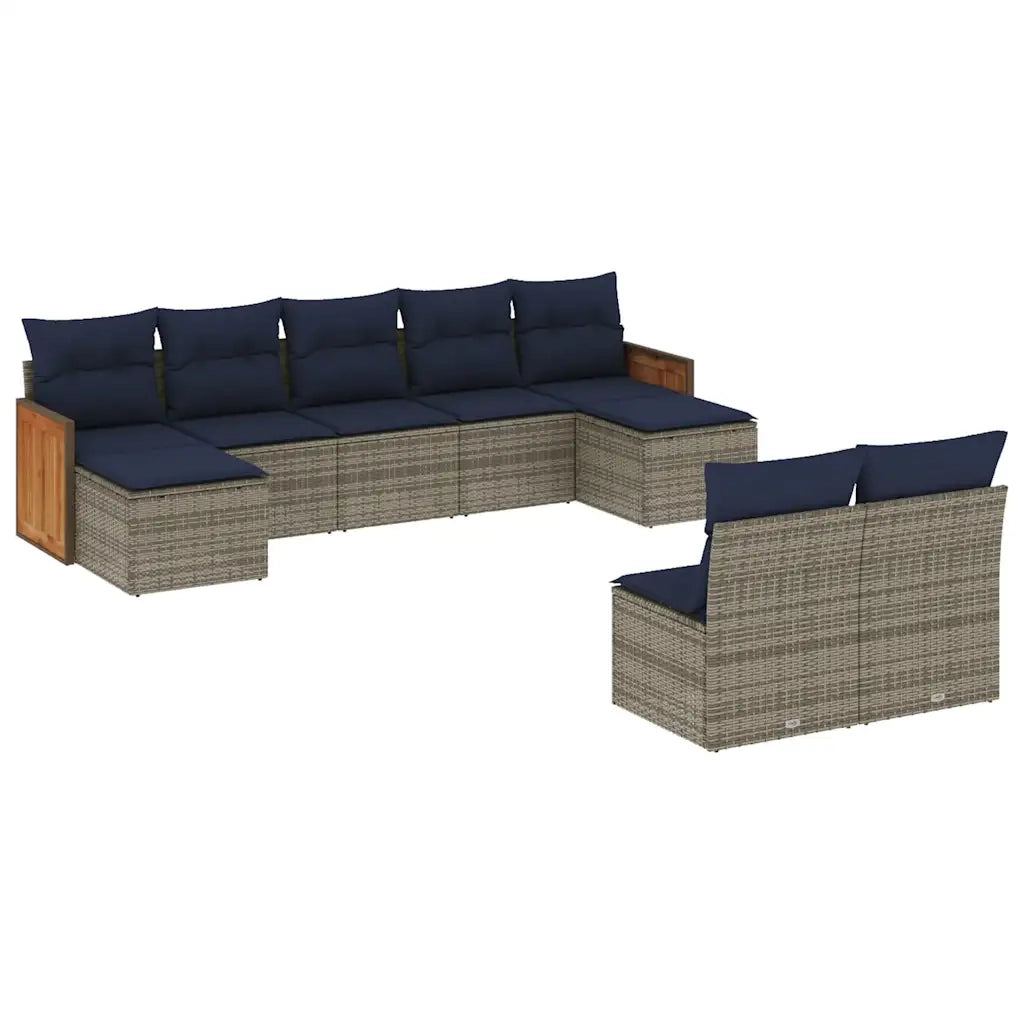 Set Divani da Giardino 9 pz con Cuscini Grigio in Polyrattan 3228056