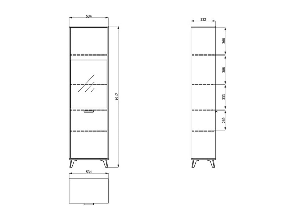 Mobile Espositore Raggiolo, Vetrina 4 Ripiani, 53.5x33x191.5h cm Marrone Rovere Chiaro