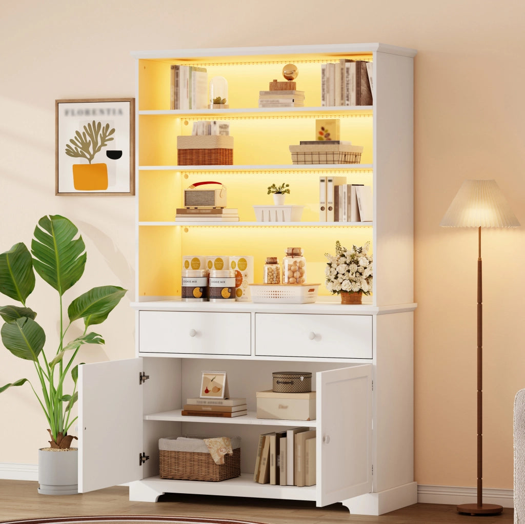 Vetrina con LED e 2 cassetti 100 x 38 x 170 cm in truciolare bianco