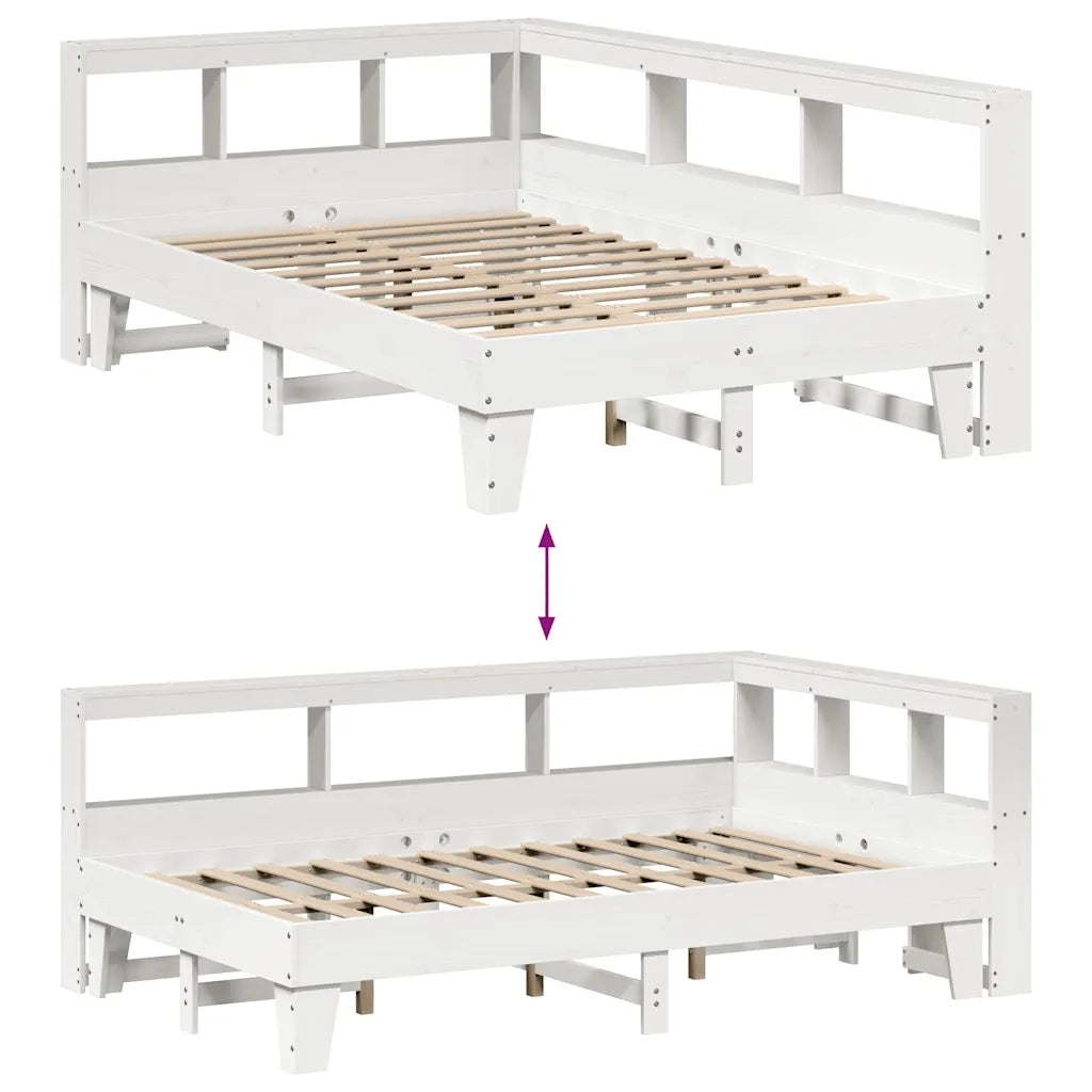 Letto Libreria senza Materasso-Struttura Letto con contenitore Bianco 140x190 cm Legno di Pino 175384