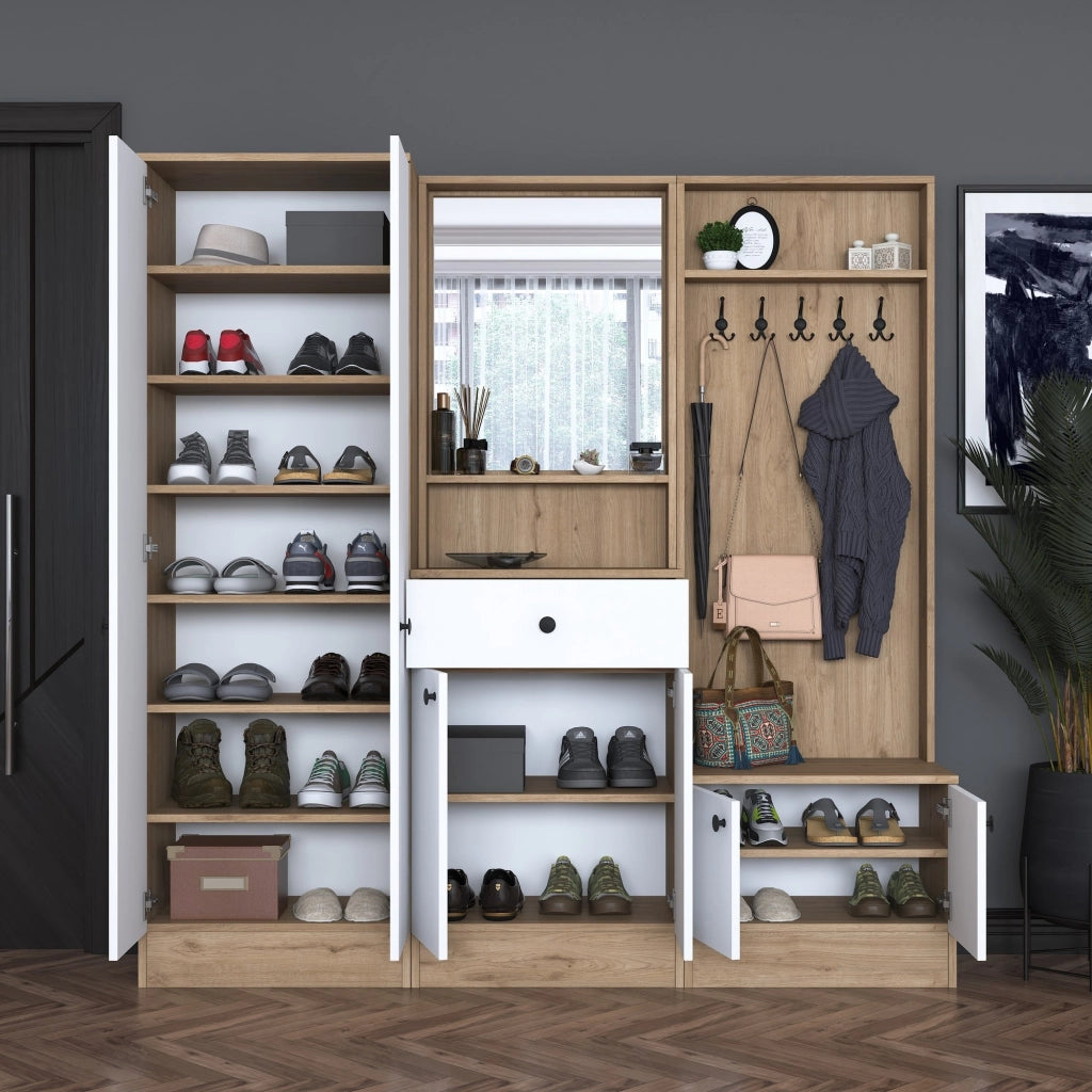 Elmas, Mobile da Ingresso Specchio Incluso, 179x36x183h cm Bianco