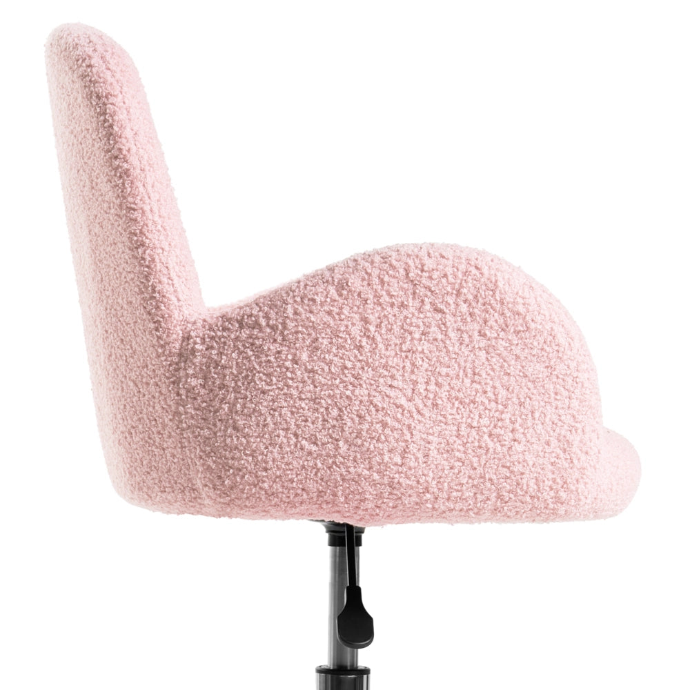 Sedia da ufficio girevole con altezza regolabile in tessuto boucle rosa pastello stile moderno retrò ufficio di casa