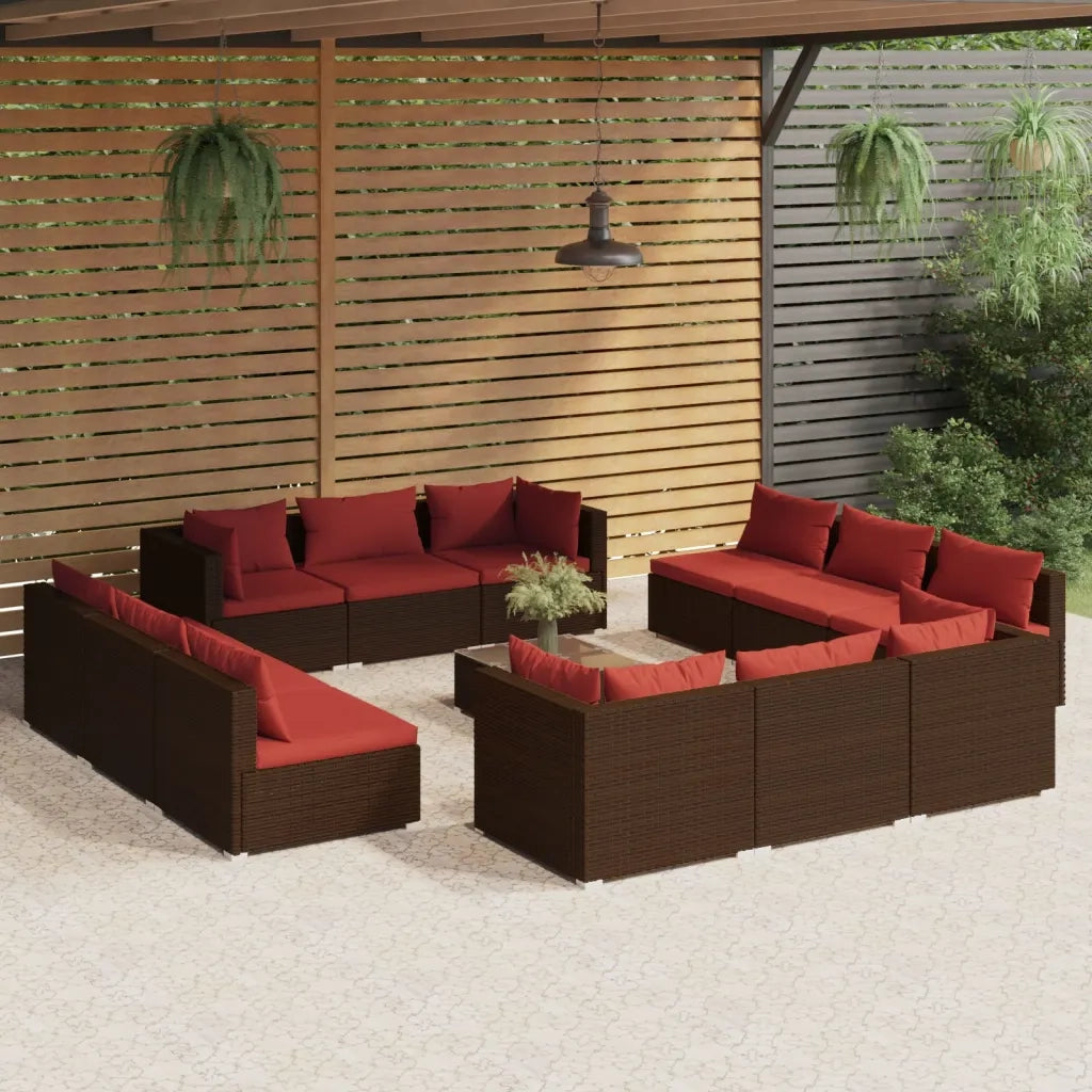 Set Divani da Giardino 13 pz con Cuscini in Polyrattan Marrone cod mxl 38870