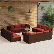 Set Divani da Giardino 13 pz con Cuscini in Polyrattan Marrone cod mxl 38870
