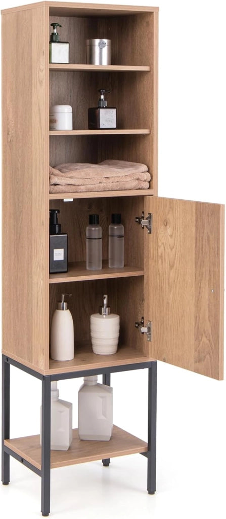 Armadietto da 146 cm di Altezza, Armadietto con Ripiani Regolabili e Ripiano Inferiore, con Supporto Metallico e Porta, per Soggiorno, Cucina e Ufficio, 38 x 30 x 146 cm (Legno)