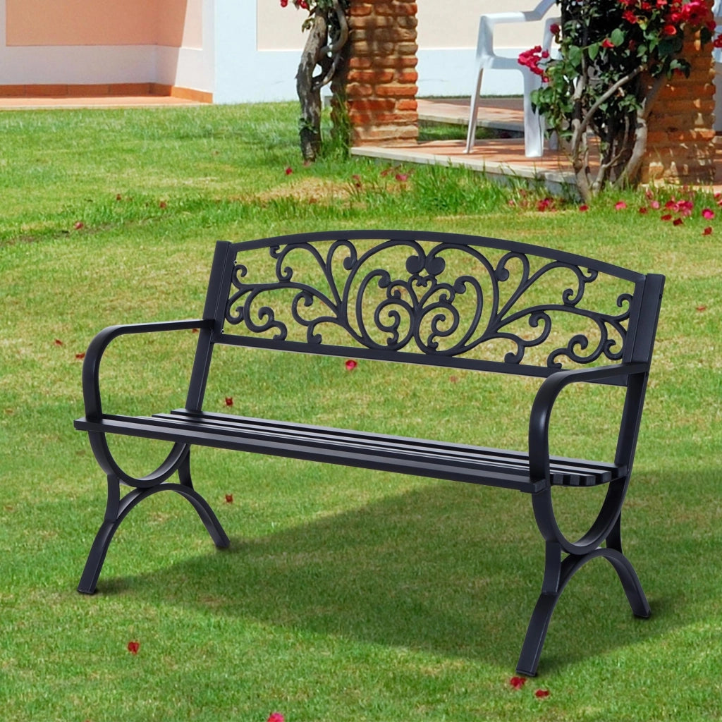 Panchina da giardino in acciaio 3 posti ¨C zephmum ¨C nero 127x60x85 cm