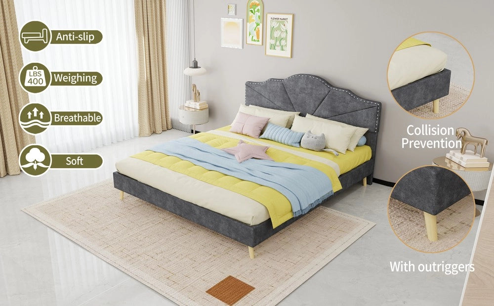 Letto Contenitore Imbottito ¨C MINIMAL ¨C Grigio 160x200 con Materasso