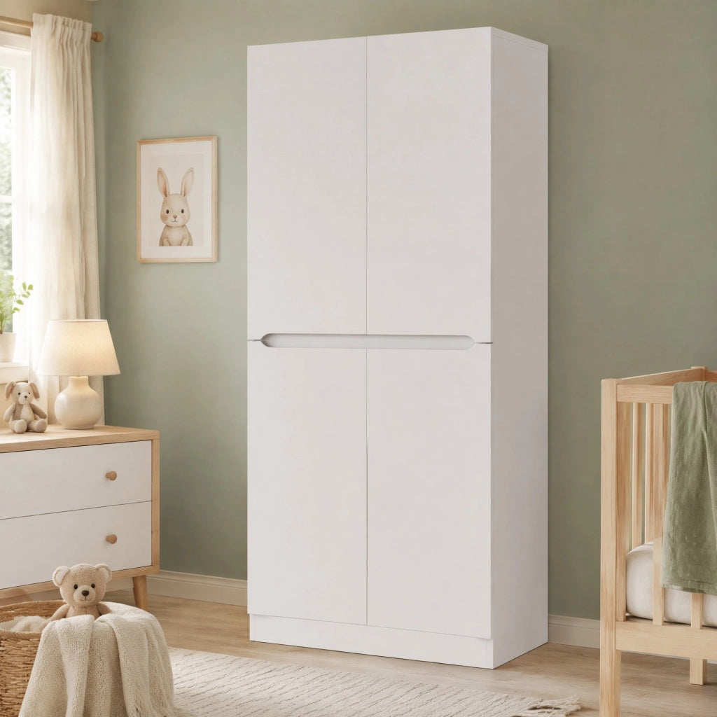 Armadio a doppia anta 70 x 40 x 170 cm con vano inferiore e ripiani; bianco in legno