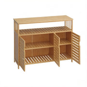 Credenza con 3 ante e vano aperto con ripiani interni per cucina e sala da pranzo in bambù naturale 100×35×82 cm