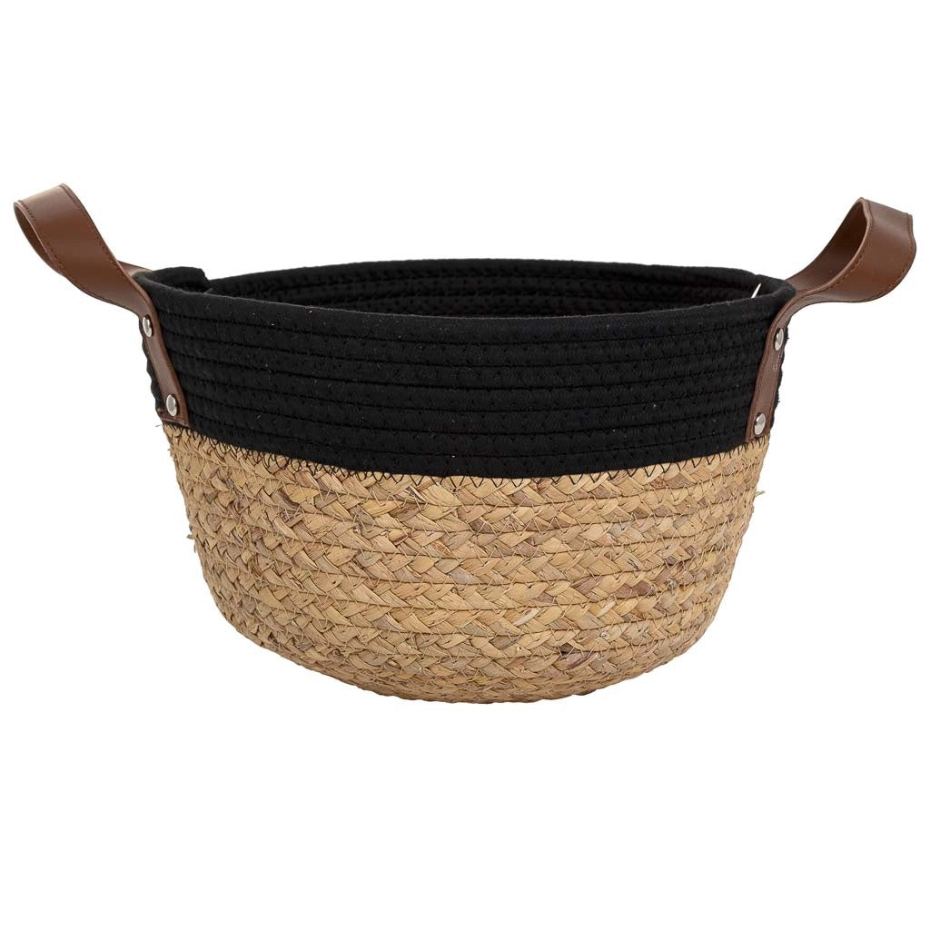Cesto in fibra naturale e cotone nero d30x17/25h