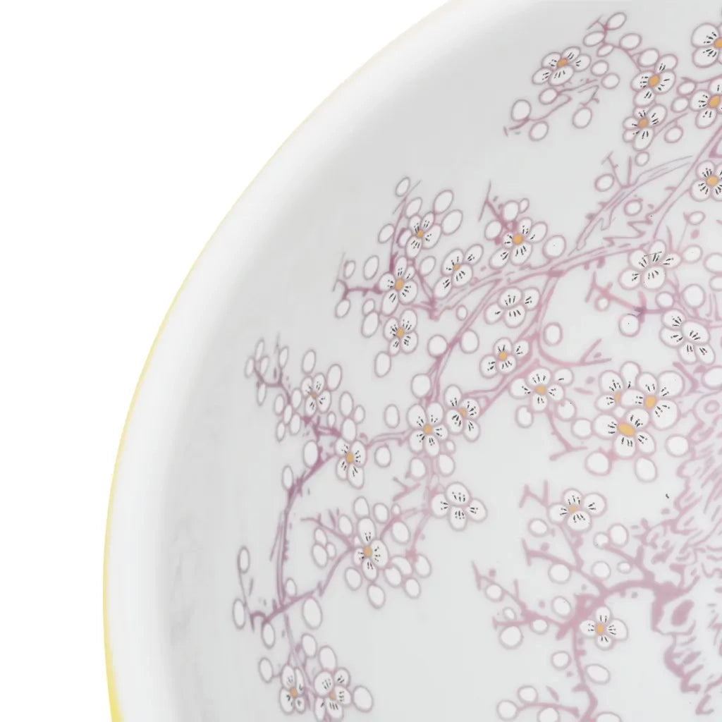 Lavabo da Appoggio Bianco e Giallo Rotondo Φ41x14 cm Ceramica 155053