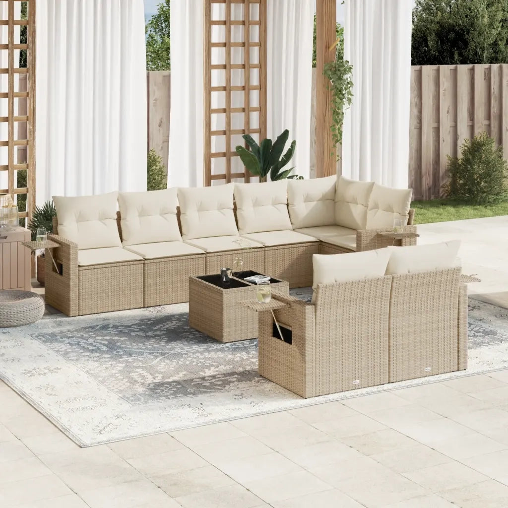 Set Divano da Giardino 9 pz con Cuscini Beige in Polyrattan 3220427