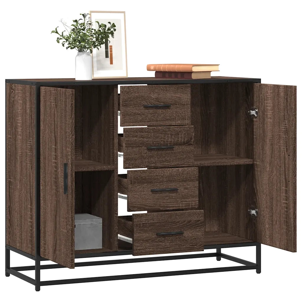 Credenza Rovere Marrone 92x35x76 cm in Legno Multistrato