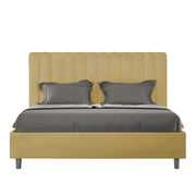 BS COM Letto matrimoniale francese con rete imbottito 140x200 microfibra ocra