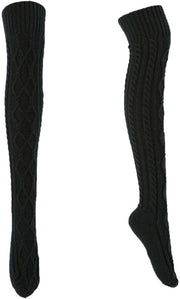 Calze da gamba per donna caldi a maglia - Calze a vita alta in lana - Calze lunghe - 60 cm di altezza - 1 coppia