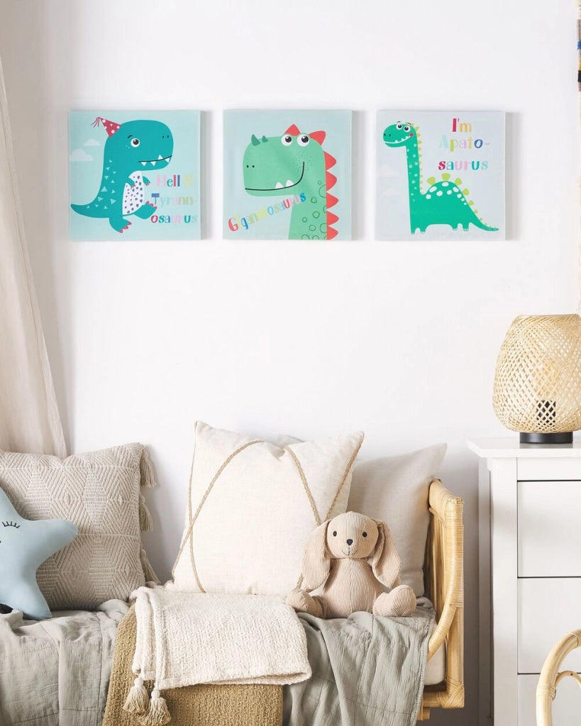Set di 3 stampe su tela Multicolore 30 x 30 cm Dinosauri Nursery Kids Room Decor