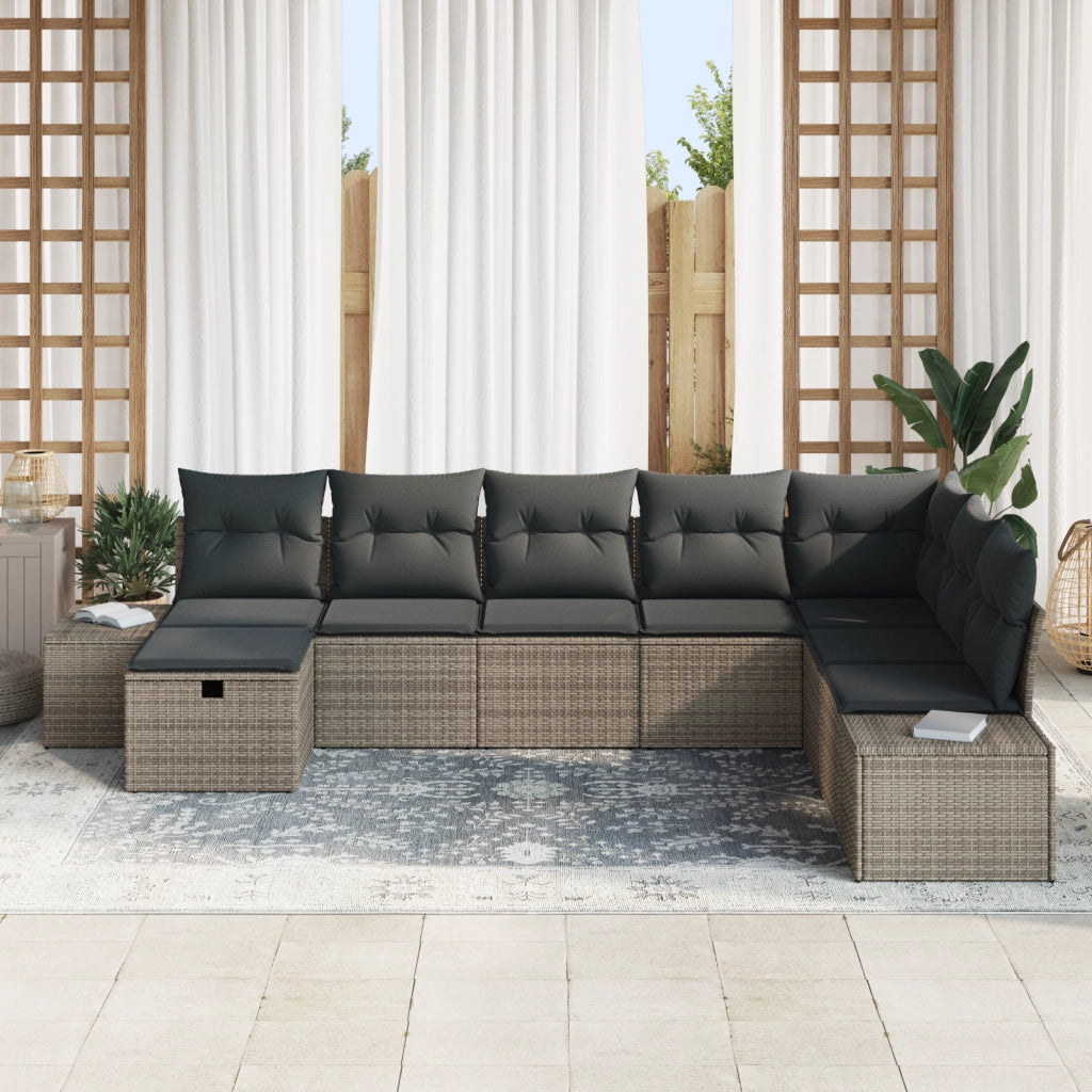 Set Divano Giardino 8 Pezzi con Cuscini Grigio Polyrattan