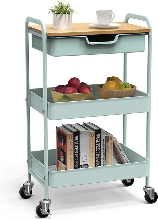 Trolley per cucina a 3 livelli con tavolo e cassetti, trolley multifunzionale, trolley per uso metallico, carrello per tavoli per sala riunioni, cosmetici multifunzionali, carrello da servizio per cucina, bagno, ufficio