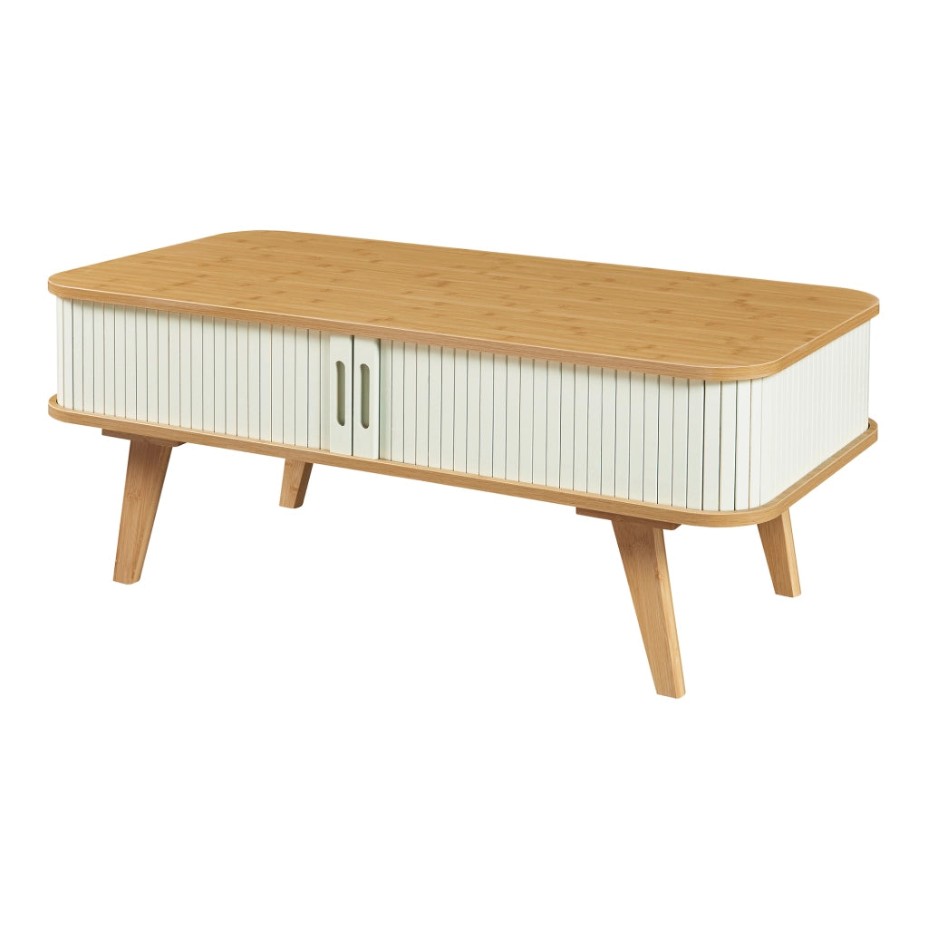 Tavolino Tysvær da Salotto con 2 Ante Scorrevoli in Bambù - Naturale / Bianco Crema [en.casa]