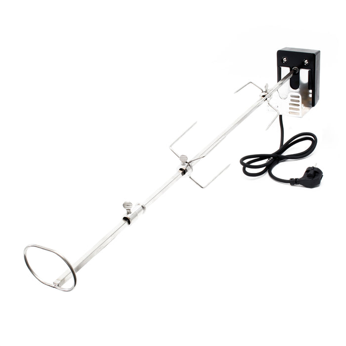 Girarrosto da barbecue 82 cm 230 V, Spiedo in acciaio inox con 2 forchettoni carne