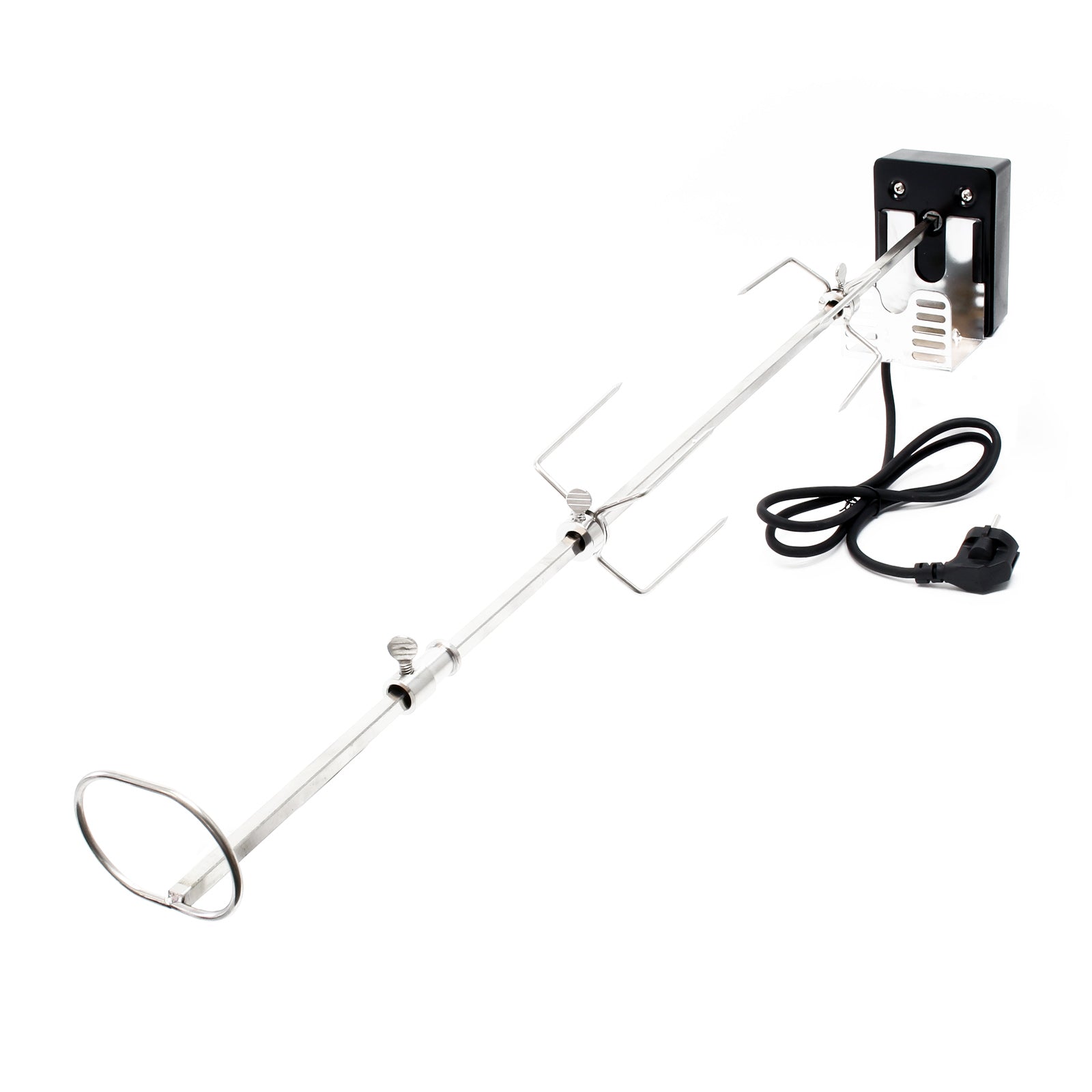 Girarrosto da barbecue 82 cm 230 V, Spiedo in acciaio inox con 2 forchettoni carne