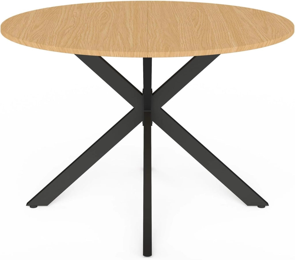 Tavolo da Giardino Rotondo Messina, 120 cm, 6 posti, Gamba a Ragno, Piano in Metallo Effetto Legno