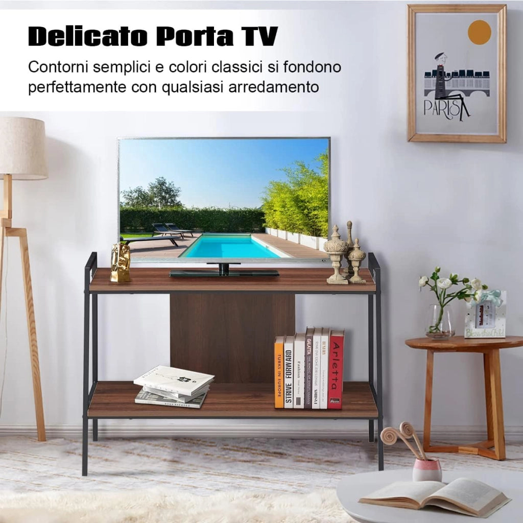 Mobile Porta TV, Scaffale a 2 Livelli con Ripiani di Stoccaggio, Ideale per TV Fino a 32 Pollici, 89x43x60 cm