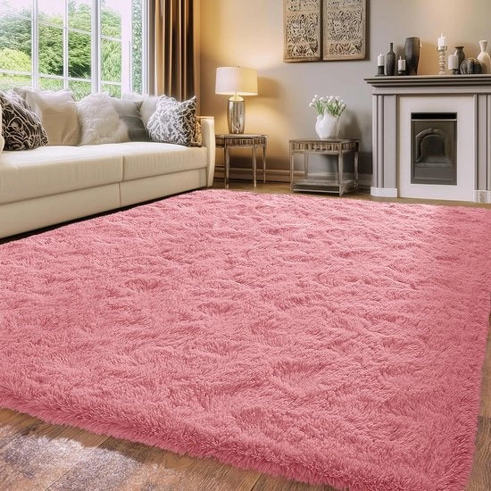 Tappeto morbido a alta densità 120x180 cm Rosato | Tappeto extra soffice e antiscivolo a pelo lungo per soggiorno/camera da letto | Tappeto accogliente per bambini e animali domestici