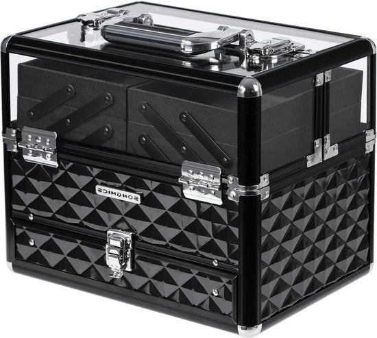 Organizzatore di cosmetici professionale - Scatola multifunzione in vetro acrilico - Cassetti pieghevoli XL - Nero - 30 cm Organizzatore di trucco