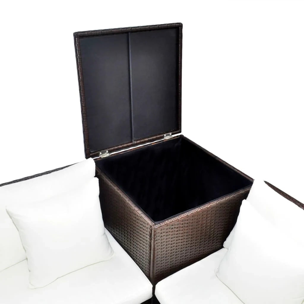 Set di mobili da giardino mobili da esterno 4 pezzi con cuscini resina intrecciata marrone 02_0016195