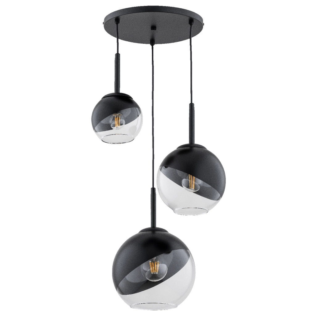 Lampadario moderno nero sfere vetro 3xE27 Invero Alfa