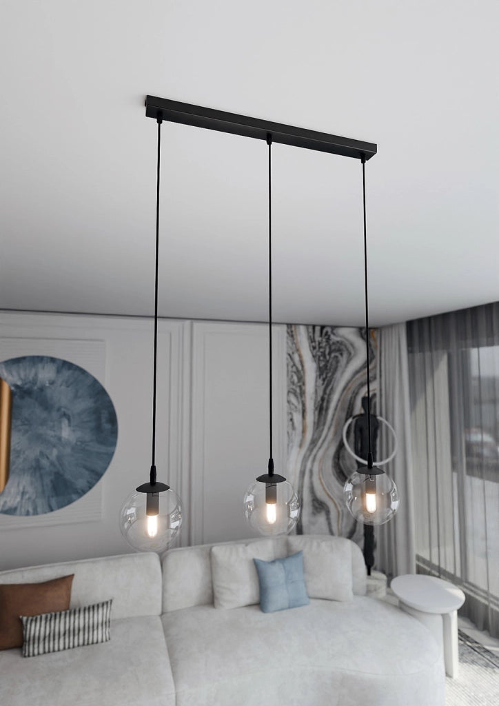 Lampadario Emibig COSMO 3 3xE14 nero vetro trasparente
