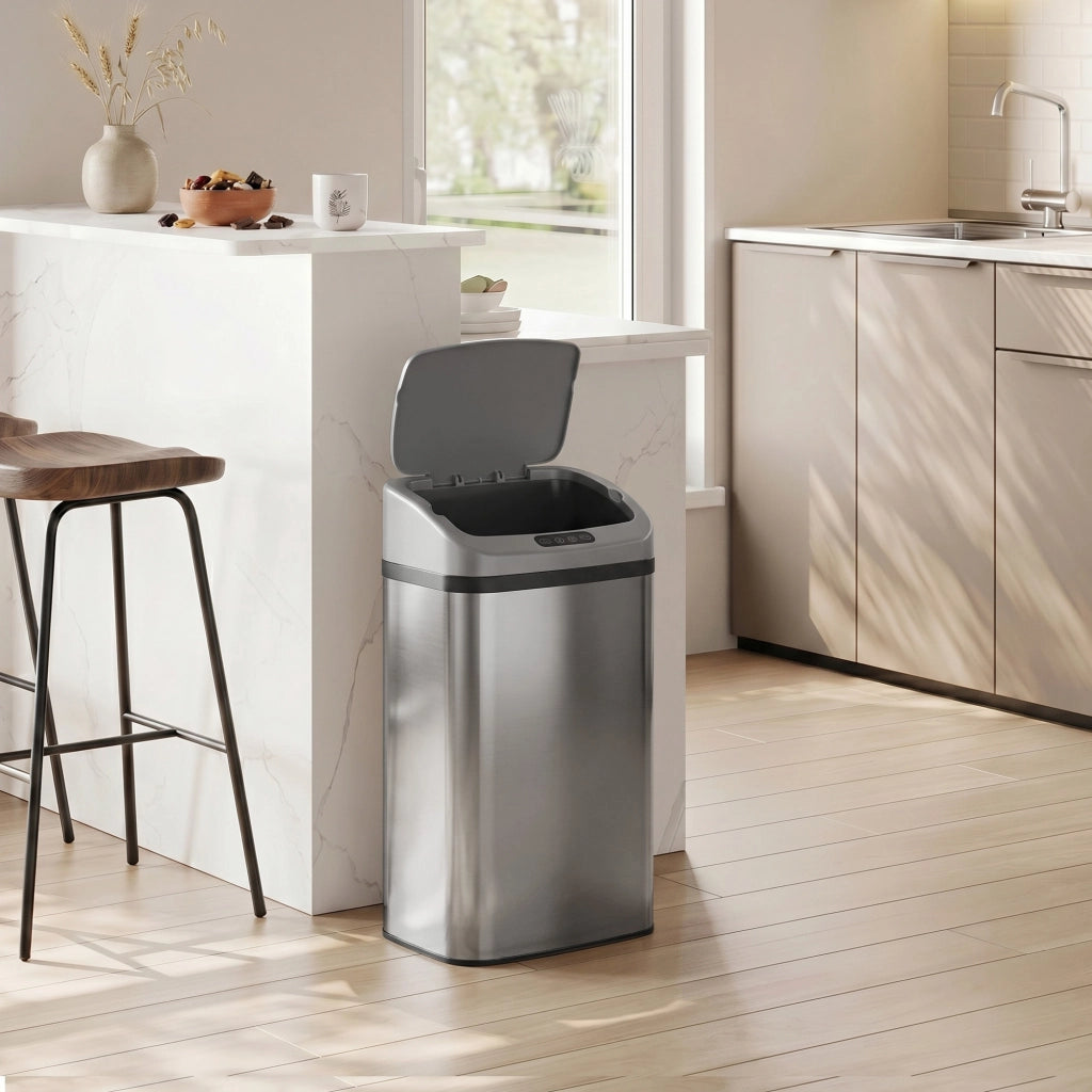 Bidone per rifiuti automatico 48L ¨C zephmum ¨C acciaio inox 33x25x69cm argento